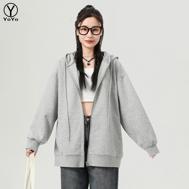 YOYO เสื้อฮู้ดแฟชั่นสำหรับผู้หญิง เสื้อฮู้ดเกาหล เกาหลี หลวม เสื้อกันหนาวมีซิป รุ่นY2838