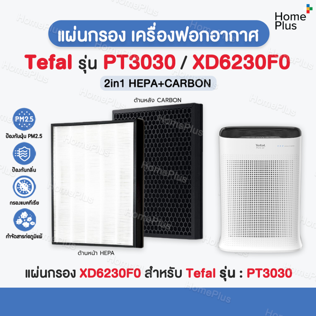 ถูกสุด+ส่งไว✅ แผ่นกรองอากาศ Tefal PT3030 ไส้กรอง XD6230F0 สำหรับ เครื่องฟอกอากาศ Tefal PT3030 HEPA Filter H13 กรอง PM2.5