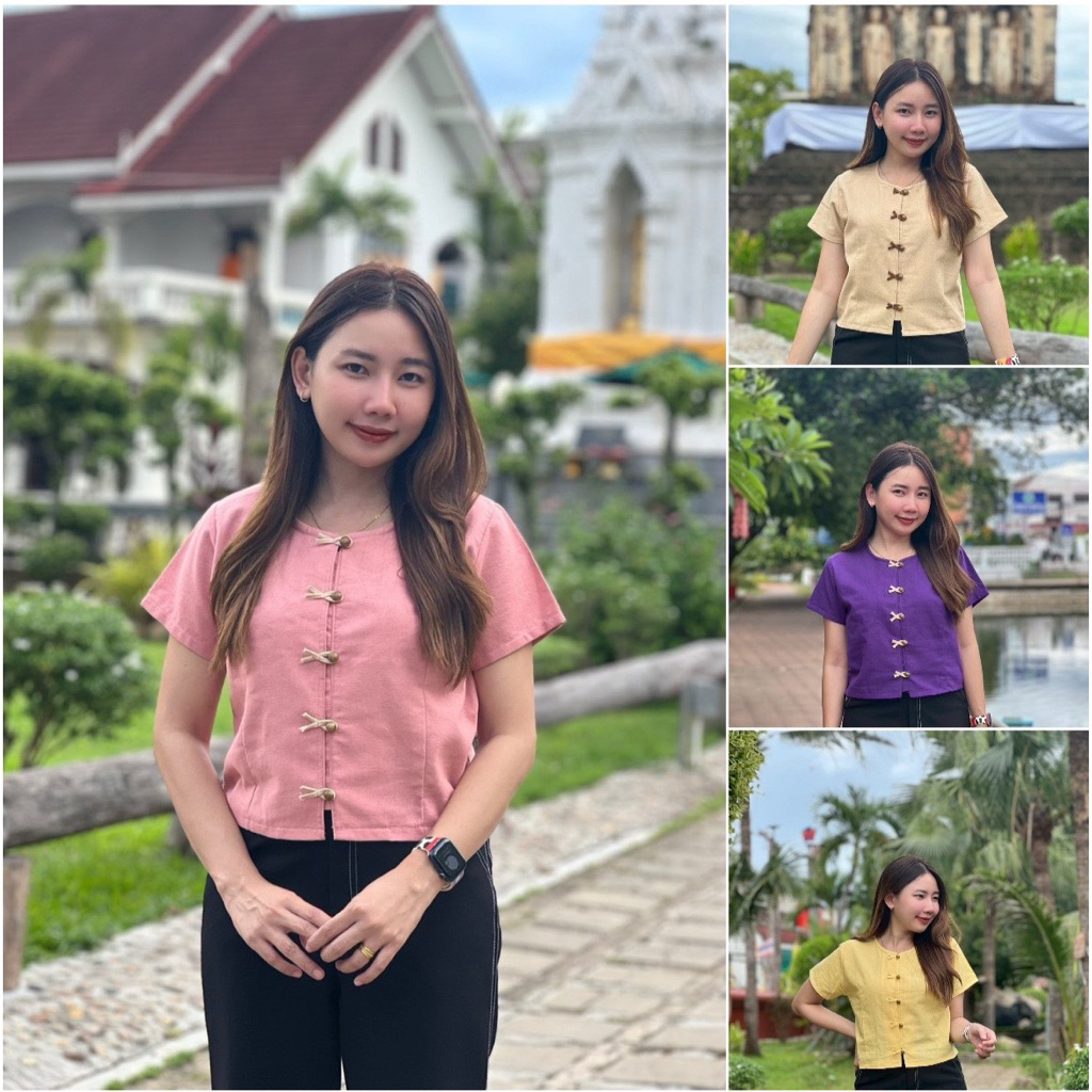เสื้อผ้าฝ้ายคอกลมแต่งกระดุมลูกปลาน่ารักเรียบร้อย🐠🐟