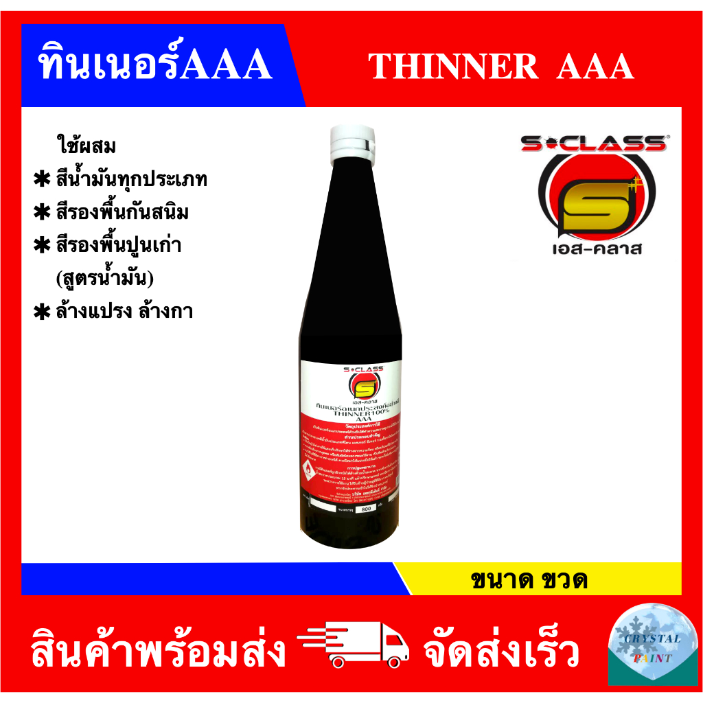 (ยกลัง 12 ขวด) ทินเนอร์ 3A อเนกประสงค์คุณภาพดี ยี่ห้อ เอสคลาส ขนาด ขวดใหญ่