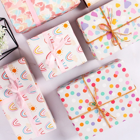 กรดาษห่อของอวัญลายหินสีพาสเทล/หัวใจ/rainbow 43*300cm Heart / Stone Pattern
