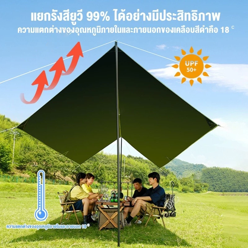 อุปกรณ์ครบชุด ฟลายชีท ผ้าใบ 3x6m เต้นท์แคมปิ้ง อุปกรณ์เดินป่าตั้งแคมป์ กันแดด กันฝน ฟรายชีท พร้อมเสา2ต้น แถมฟรีถุงใส thumbnail 4