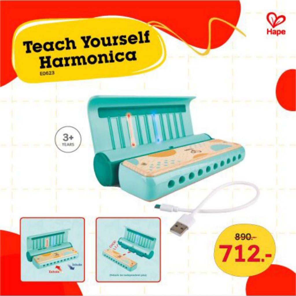 Hape - Music - 3y+ Preschool Music ฮาร์โมนิกา ฮาร์โมนิกาไฟฟ้า Teach Yourself Harmonica ขนาด 15.5 x 7
