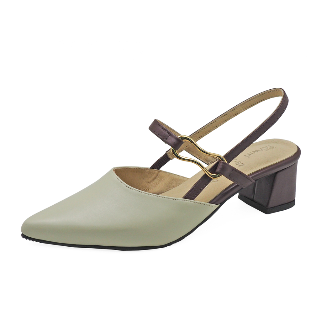 [แท้]TAYWIN รองเท้าแตะส้นสูงหนังแท้ รุ่น SC-87 หนังนิ่มสีครีมอ่อน-สีตาล