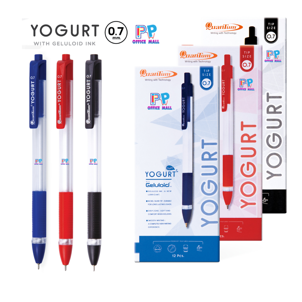 ปากกาลูกลื่น Quantum รุ่น Yogurt ขนาดเส้น 0.7 มม.หมึกน้ำเงิน/หมึกแดง บรรจุ 12 ด้าม