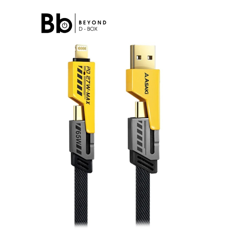สายชาร์จ ASAKI 4-in-1 Multifunctional Cable 3.1A/65W/27W Fast Charge & Data ยาว 1.2 เมตร สีเหลือง by