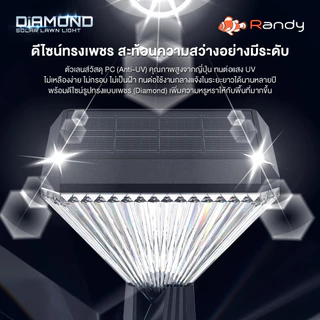 RANDY SolarLawnLightโคมไฟหัวเสาโซล่าเซลล์ ปรับแสงได้3สี กันน้ำIP65 ประกัน2ปี ใช้งานได้นานตลอดทั้งคืน