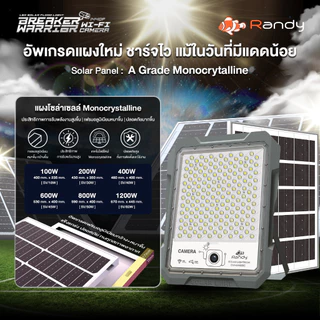 [ผ่อน10เดือน]Randyไฟโซล่าเซลล์ Gen2 SolarLight สปอตไลท์&UFOไฟสวน ประกัน2ปี โคมไฟWIFI CCTV 100W-1500W