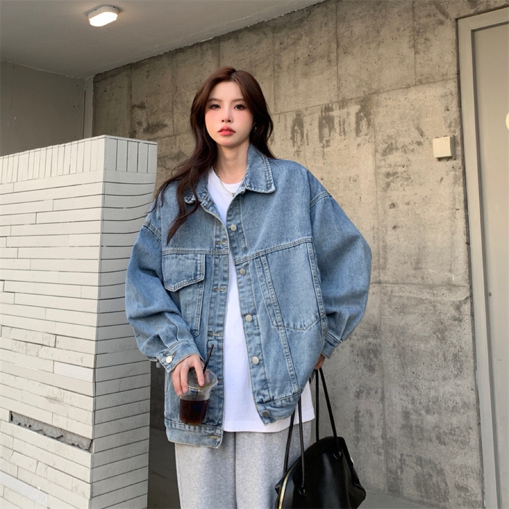 เสื้อแจ็กเก็ตยีนส์ผู้หญิง ทรงโอเวอร์ไซส์ พร้อมส่ง