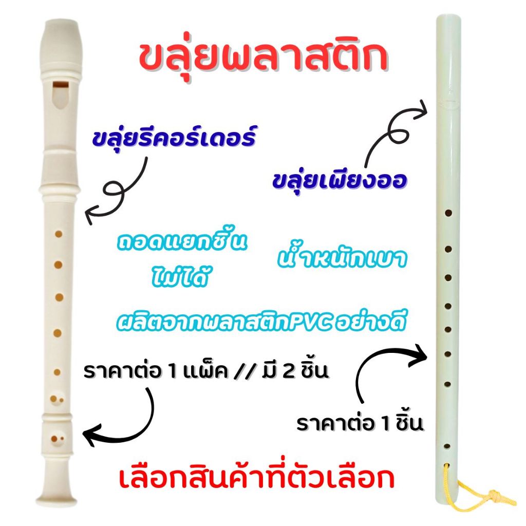 ขลุ่ย ขลุ่ยพลาสติก ขนาด 30,44cm เป่าได้จริง เครื่องดนตรี น้ำหนักเบา ทำจากพลาสติกอย่างดี ขลุ่ยรีคอร์เดอร์ ขลุ่ยเพียงออ YC