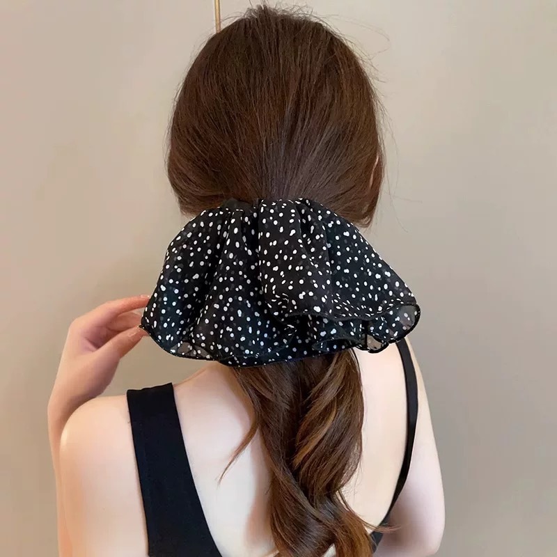 ยางรัดผม polka dot ผ้าชีฟอง ยางมัดผม แฟชั่น - รูปที่ 4