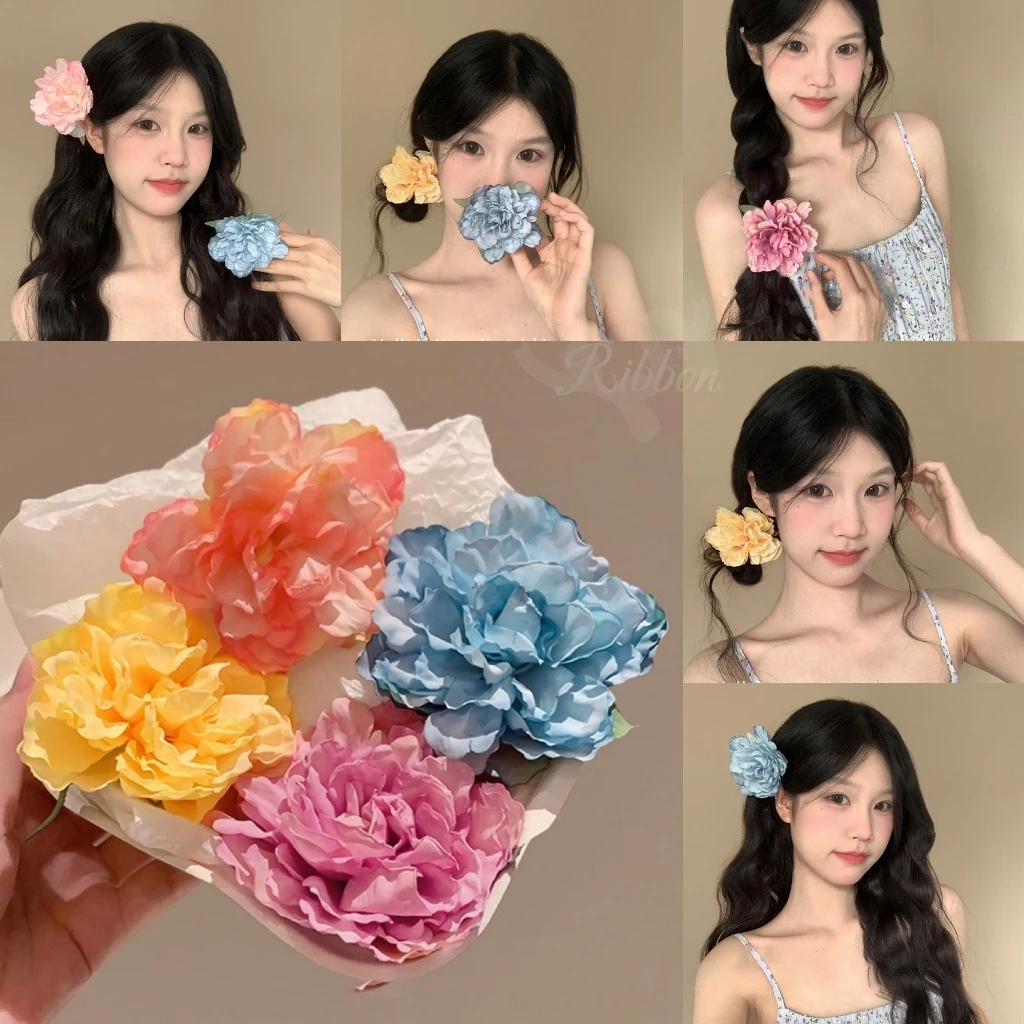 RibbonIsland💐กิ๊บติดผม กิ๊บดอกไม้ น่ารัก ดอกโบตั๋น หวาน สีสันสดใส สไตล์ญี่ปุ่น สไตล์เรโทร หลากสี ใส่ไปทะเล