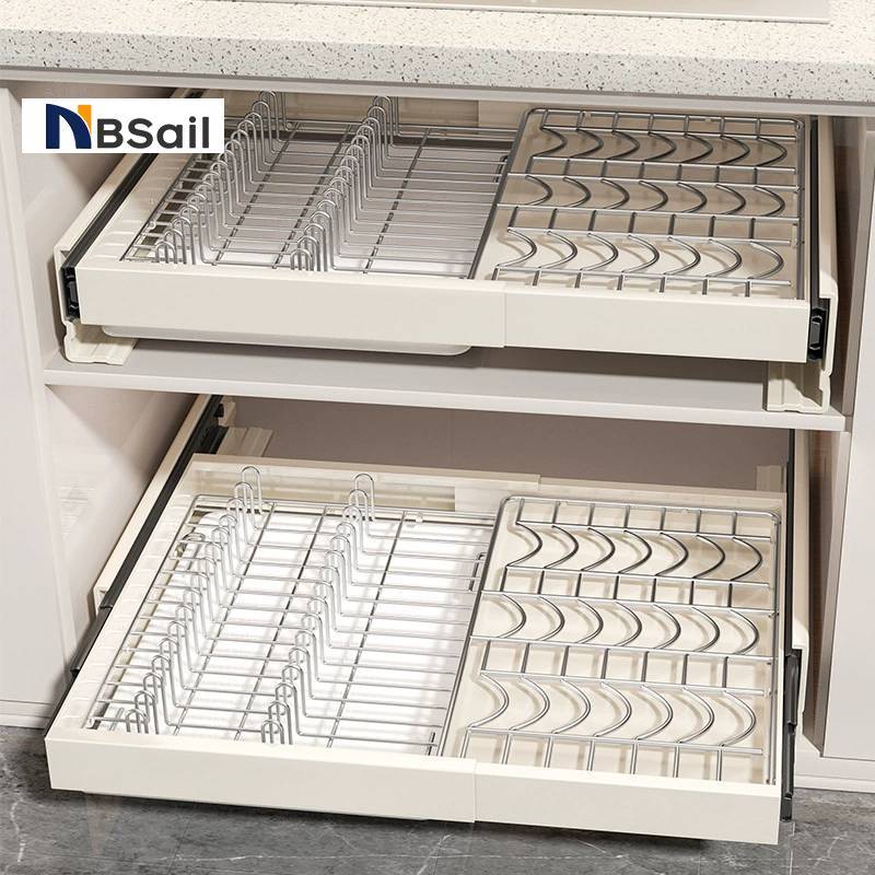 NBSail ตู้เก็บจานสแตนเลส ลิ้นชักรางเลื่อนคาร์บอนสตีล! ชั้นวางจานแบบบิวท์อิน รับน้ำหนัก15กก.+ป้องกันสนิม