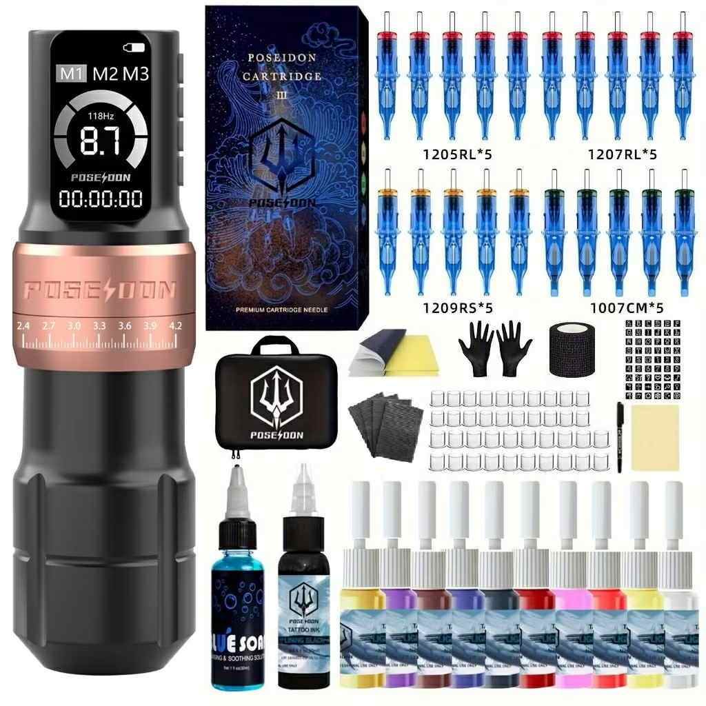 พร้อมส่งจากไทย POSEIDON Tattooเครื่องเพน ชุดสัก ชุดฝึกสักไม่ต้องรอของนาน Pen Kit-Tattoo Machine