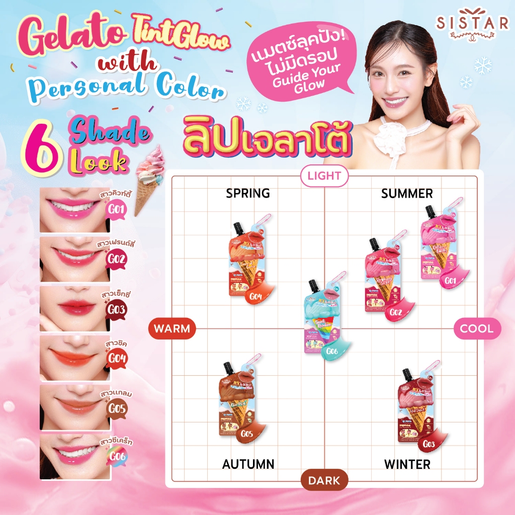 Sistar Official ซิสต้าร์ เจลาโต้ คัลเลอร์ ป๊อป ลิป ทินท์โกลว์ (ซอง 2 กรัม) - รูปที่ 3