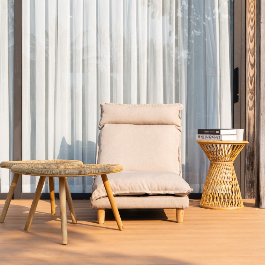 HAUS LIFE โซฟาพักผ่อน โซฟาญี่ปุ่น ปรับเอนได้ ขาไม้จริง สีเบจ