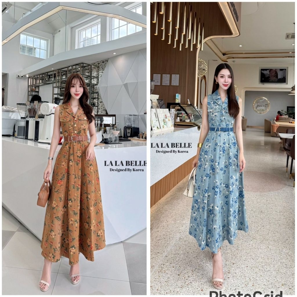 เดรสยีนส์คอปก+เข็มขัด ป้าย Lalabelle