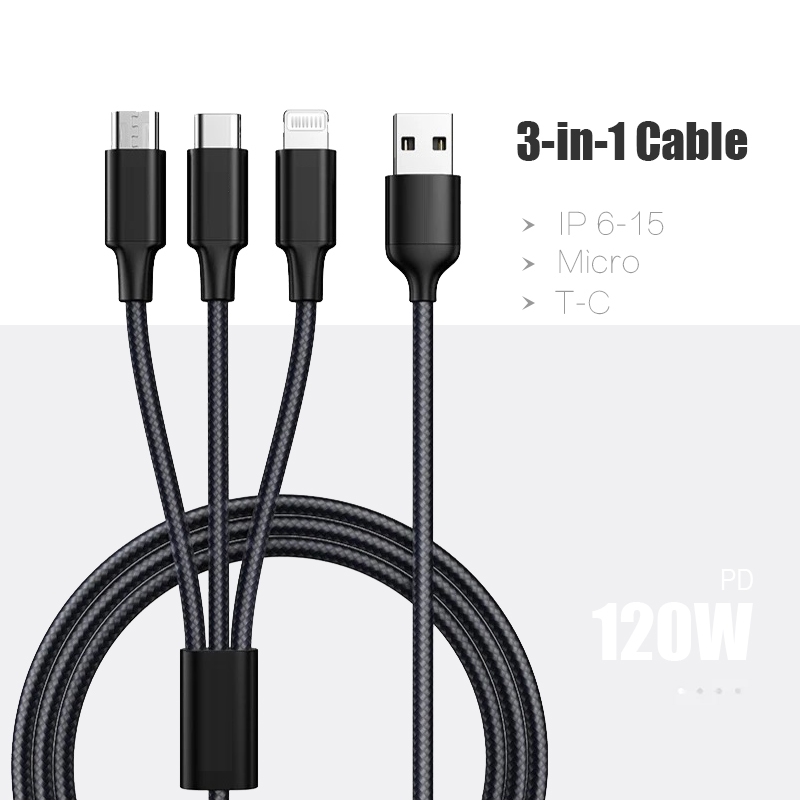 VOKOO ส่งไว 120W สายชาร์จเร็ว 3 in 1 ชาร์จเร็ว 6A สายชาร์จ 3 หัวUSB to type c Micro นำไปใช้กับ Sam op xm สายชาร์จ สาย