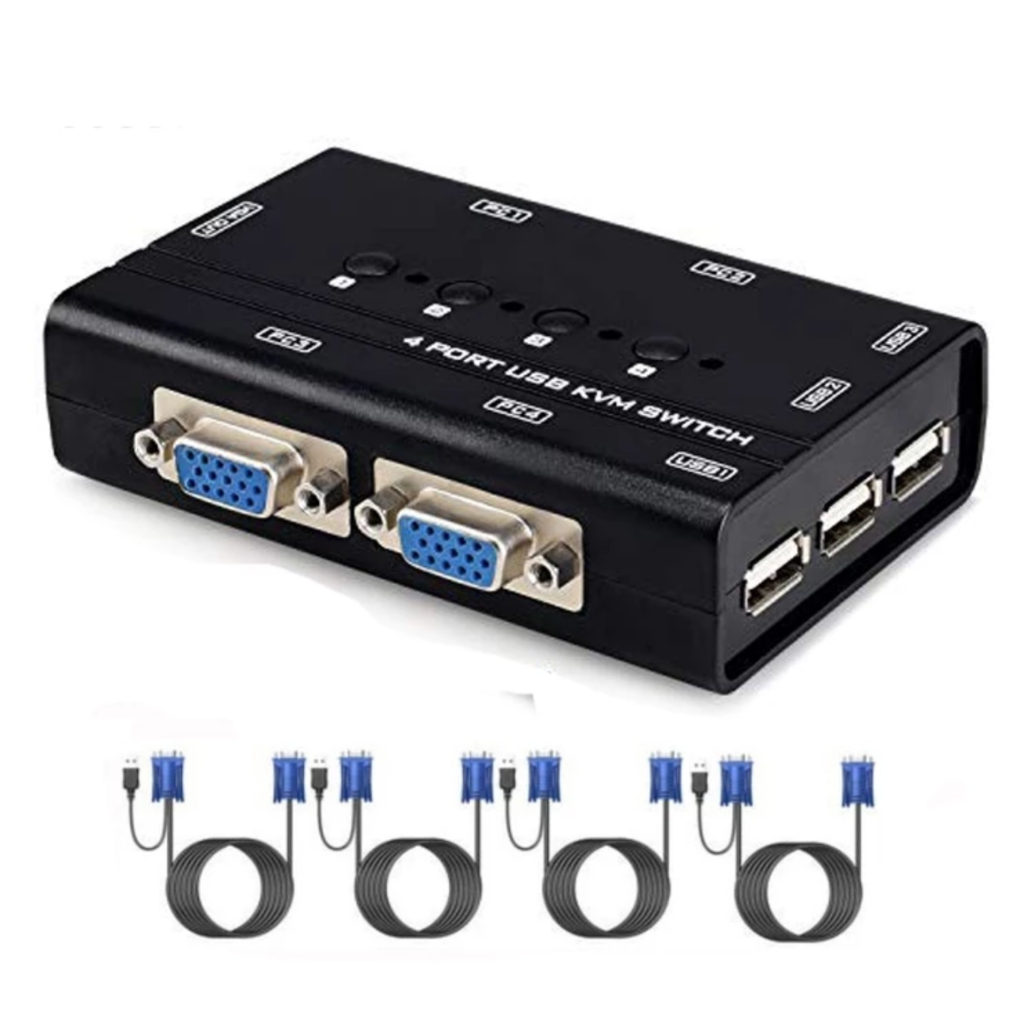 พร้อมส่ง VGA KVM Switch 4 Port USB พร้อมสาย KVM 4เส้น สินค้าส่งจากไทย
