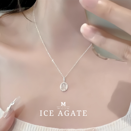 MEET💕สร้อยเงินแท้ White Agate สร้อยคอสั้น สร้อยคอเงิน สร้อยแฟชั่น จี้เงินแท้ สร้อยหินนำโชค สร้อยคอ
