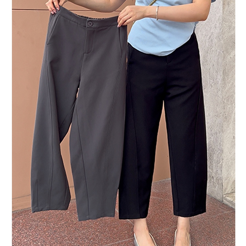 GHAOHES  พร้อมส่ง [M-4XL] กางเกงลำลองไซส์ใหญ่ สีดำสีเทา กางเกงสูทพรีเมียมสำหรับตัวเล็ก เอวยางยืด2042