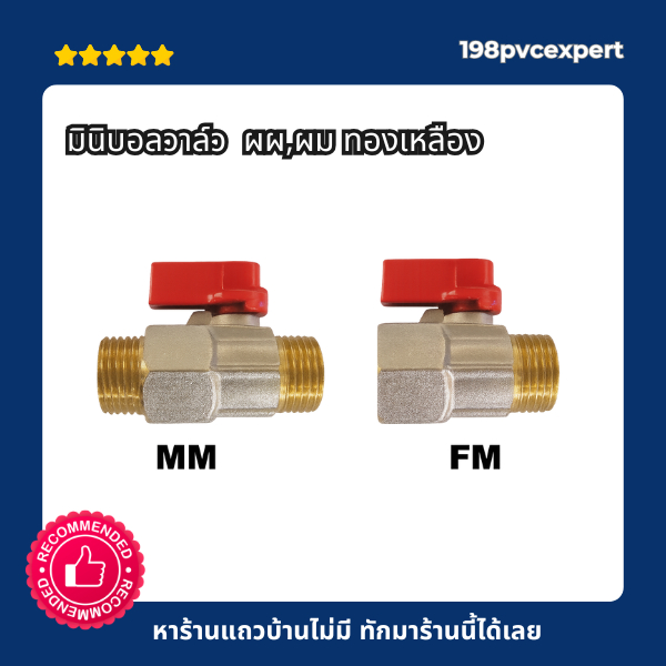 มินิบอลวาล์ว บอลวาล์ว ผผ ผม ทองเหลือง ขนาดเกลียว 1/2"สี่หุน