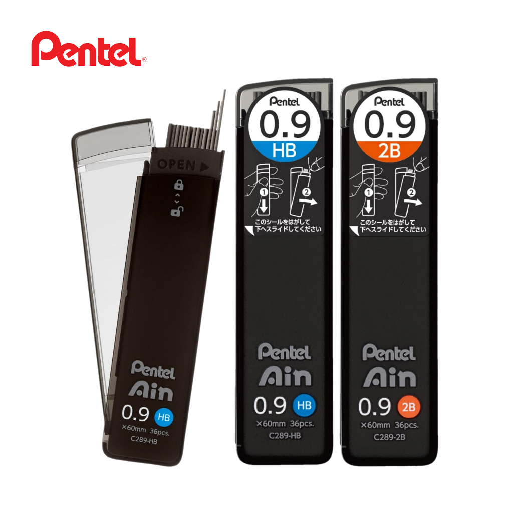 Pentel ไส้ดินสอกด เพนเทล Ain Stein 0.9mm (36 ไส้) - HB, 2B
