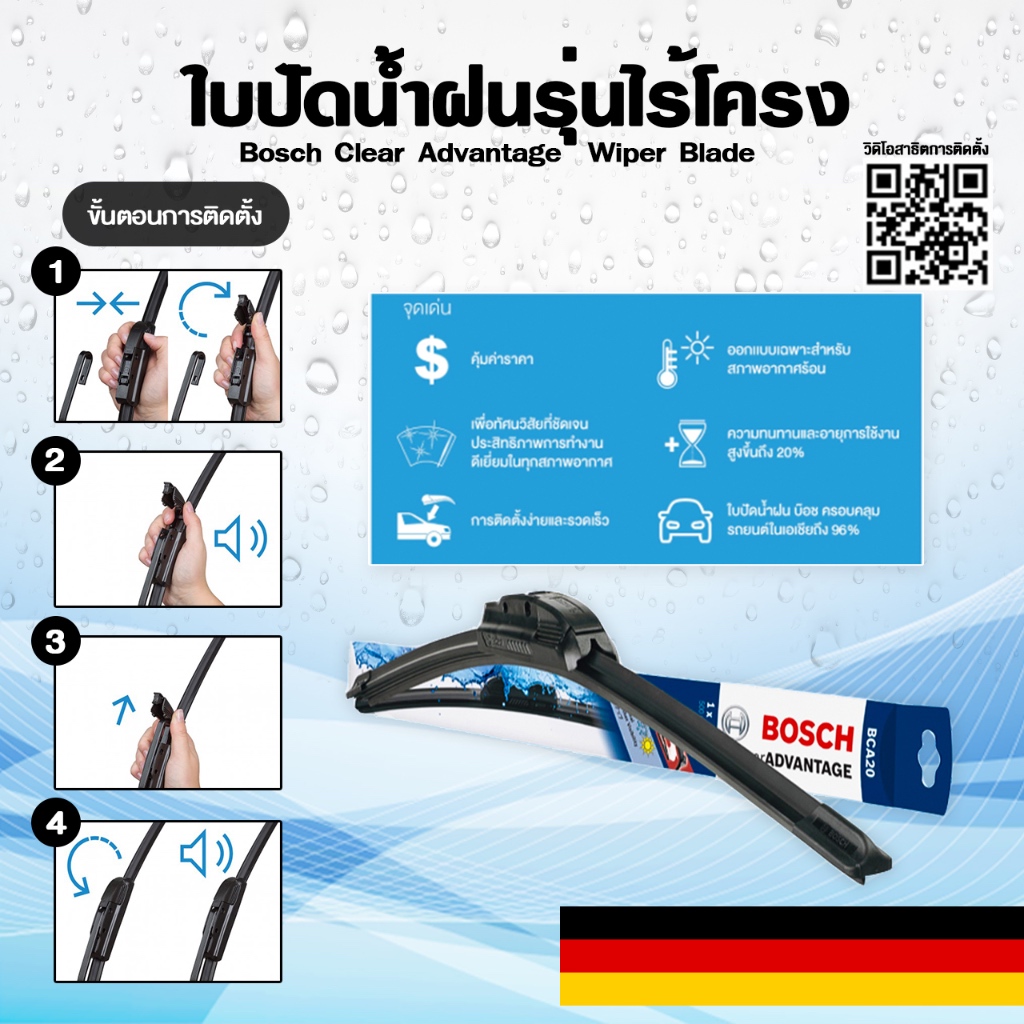 BOSCH ใบปัดน้ำฝน ไร้โครง HONDA CITY ปี 1996-2023 รุ่น CLEAR ADVANTAGE - รูปที่ 6