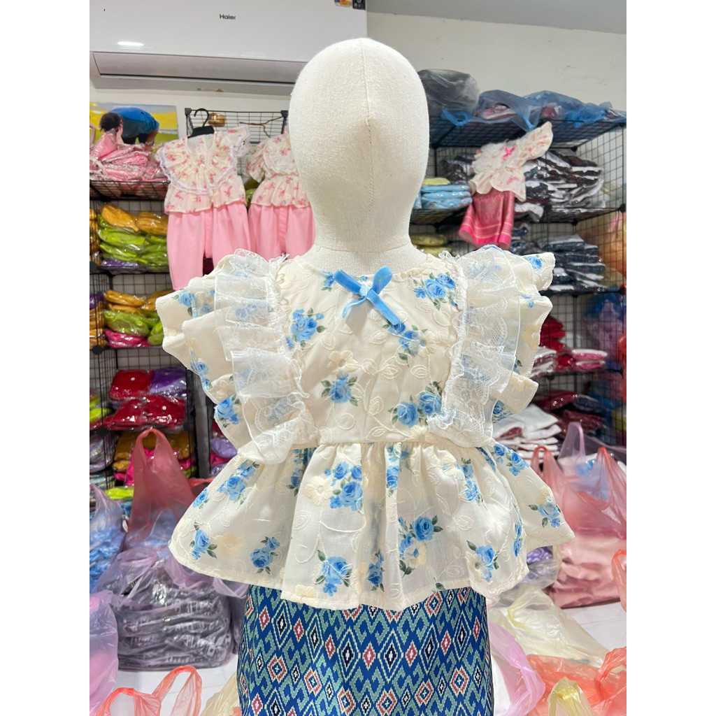 ชุดไทยเด็กผู้หญิง ผ้าฉลู+ลูกไม้ 🌷ลายกุหลาบ 🌷สุดน่ารัก🌷 เสื้อ+ผ้าถุง - รูปที่ 7