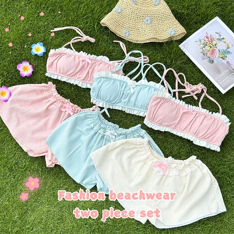 ส่งไวจากไทย ชุดว่ายน้ำแฟชั่น ชุดไปทะเล ทูพีช ชุดน่ารัก มีฟองน้ำ summer beach#0879