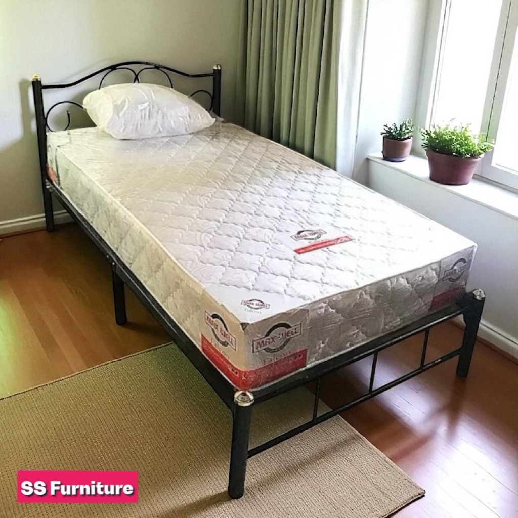 เตียงเหล็ก 3.5 ฟุต 5 ฟุต 6 ฟุต พร้อมที่นอนสปริง หนา 9.5นิ้ว (สปริงรุ่นพิเศษ หนานุ่ม)