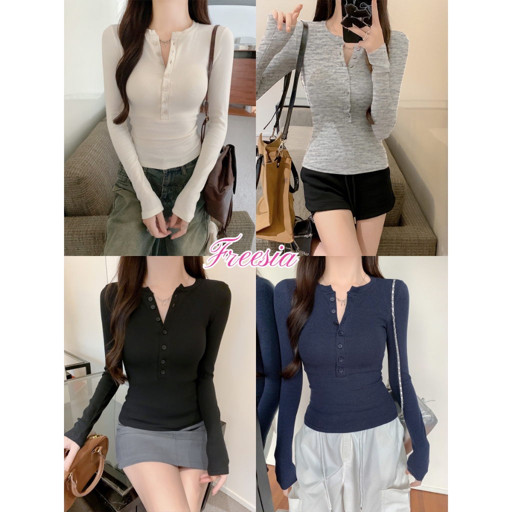 เสื้อครอป เสื้อเเขนยาว คอกลม ทรงเข้ารูป งานเข้าใหม่#92339