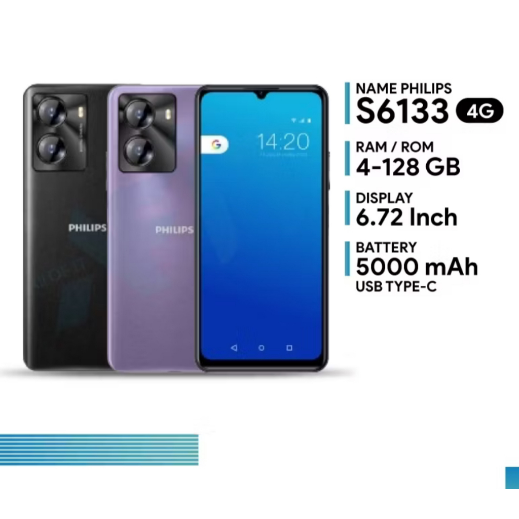 สมาร์ทโฟน Philips S6133s 4+128GB 6.72กล้องหลัง 16 ล้าน แบต5000mAh UNISOC T606