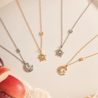 earika.earrings - Sundusk and Blueveil Moon necklace สร้อยคอพระอาทิตย์และพระจันทร์ stainless steel เหมาะสำหรับคนแพ้ง่าย