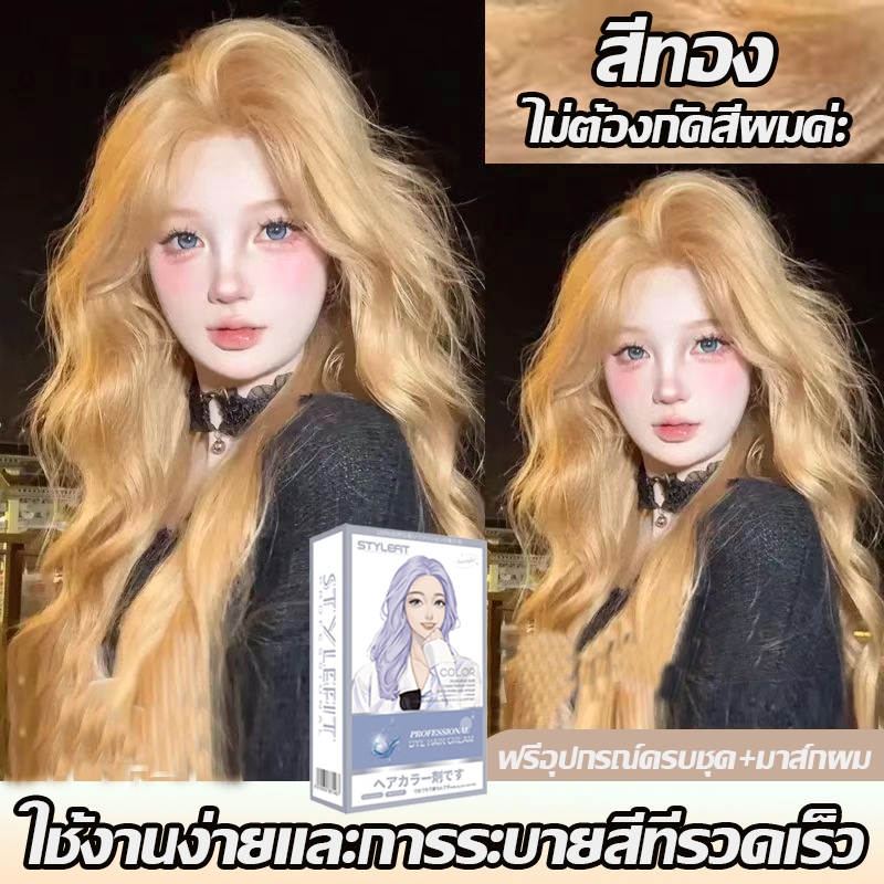 ซื้อ 1 แถม 1💫ซื้อ 100ml รับฟรี 100ml💫สีผมแฟชั่น STYLE FIT สีย้อมผม สีชานม ไม่ต้องฟอกะส่งฟรี ยาย้อมผม การ์นิเย่ ย้อมผม