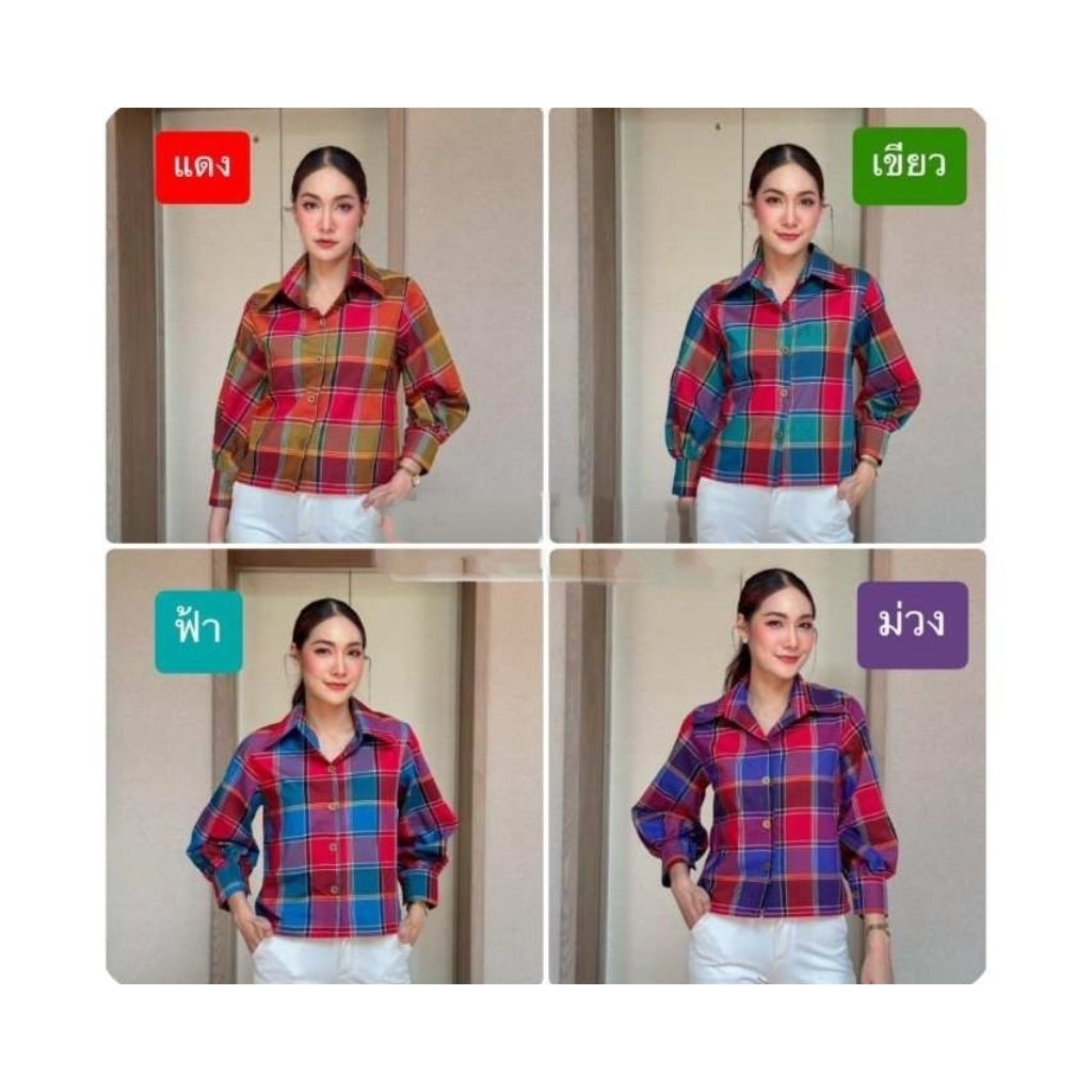 เสื้อผ้าโสร่งเนื้อไหมแกมฝ้าย แขนทรงบอลลูน แพทเทิร์นหรูม๊าก