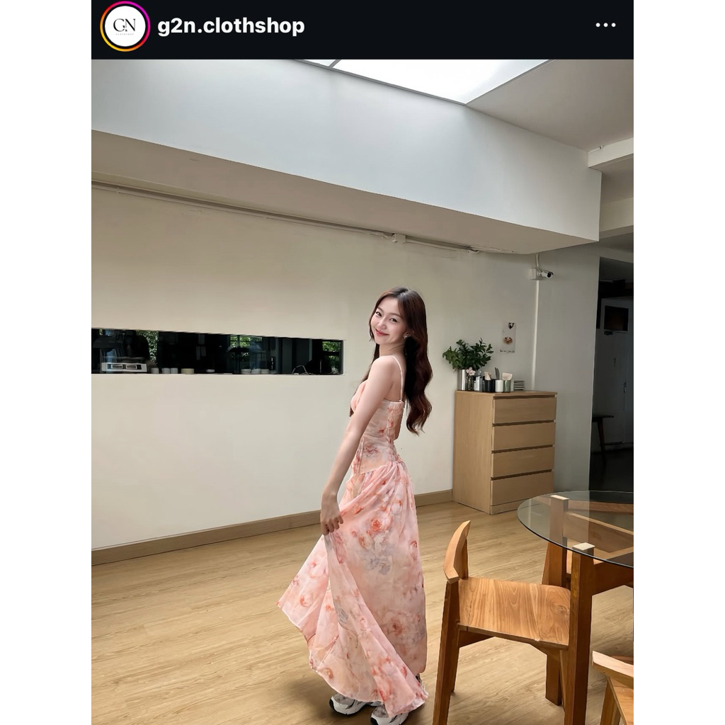 g2n.clothshop Dolly dress เดรสยาวลายดอกไม้ สีส้มค่ะ
