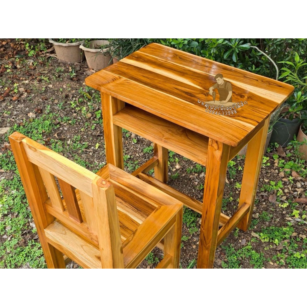 โต๊ะนักเรียนเด็ก โต๊ะไม้สักแท้ แข็งแรง ทนทาน - รูปที่ 4