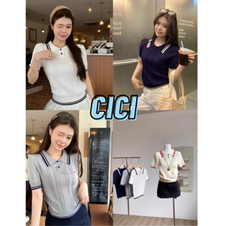 ส่งทันที Cici(NO. X1738-5) เสื้อโปโลไหมพรมคอปก แต่งขอบลาย ผ้…