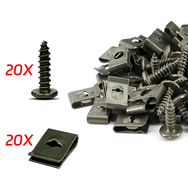 20/40pcs ชุดคลิปยึดรถ U-Type คลิปสกรูโลหะ สกรูโลหะคลิปเครื่องมือสําหรับเครื่องยนต์รถจักรยานยนต์