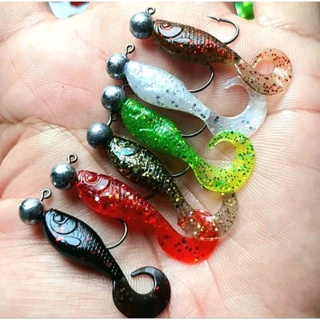 ปลายางหางหนอนซุปเปอร์จิ๋ว(ทรงอ้วน)3.5cm.0.7g.งานเก็บตกกระพงแพ็ค6ตัวและ10ตัว