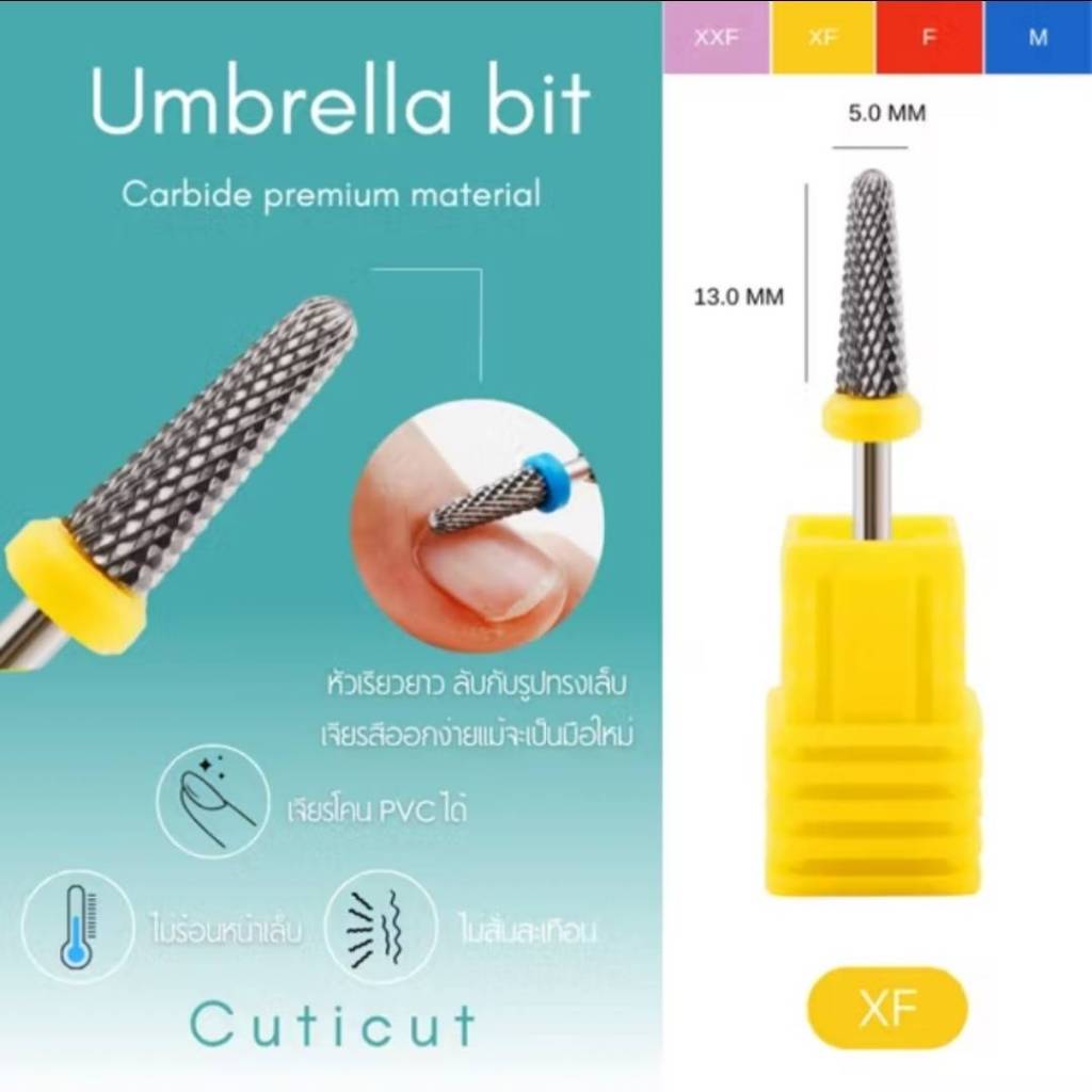 Carbide Umbrella Bit Cuticut 5×13mm. หัวเจียคาร์ไบด์ สำหรับเจียล้างสีเจล ถอดเล็บต่อออก พร้อมส่ง รูปที่ 2