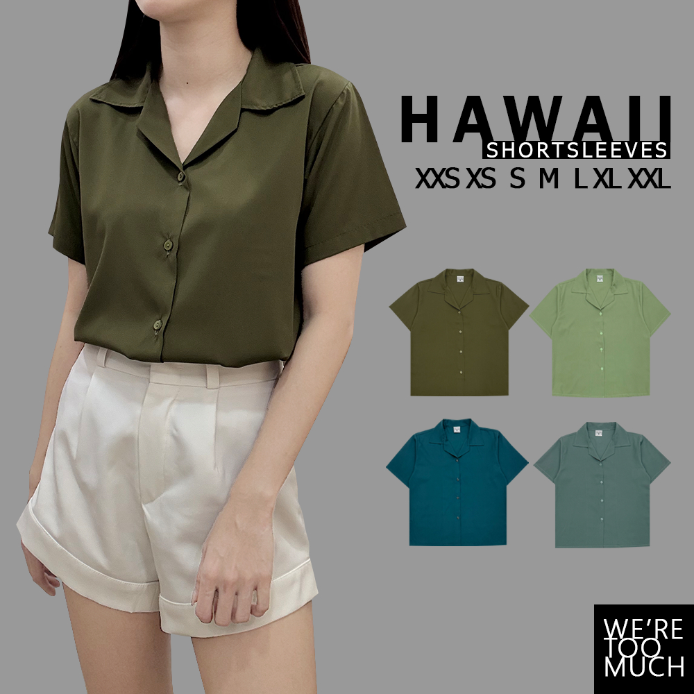 WERETOOMUCH (SH487) เสื้อเชิ้ตปกฮาวาย แขนสั้น โทนเขียว 7 ไซส์ อก 34-46 ผ้าไหมอิตาลี นุ่ม พริ้ว ใส่สบาย