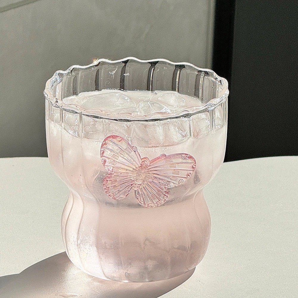 แก้วน้ำ แก้วกาแฟ 580 ml ผีเสื้อ ทนความร้อน พร้อมหลอด วัสดุแก้ว สไตล์เกาหลี พร้อมส่ง - รูปที่ 3