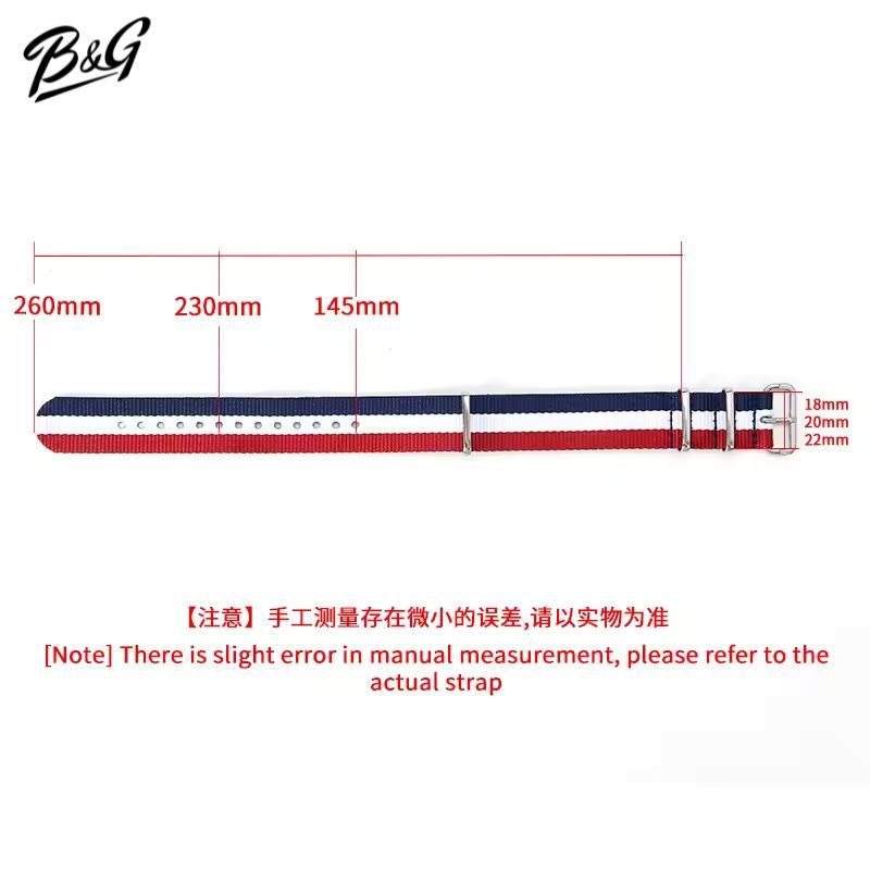 B&G สายนาฬิกานาโต้ไนล่อน ห่วงสีเงิน มีขนาดกว้าง 18mm, 20mm, 22mm แถมเครื่องมือถอดสายและปริงบาร์ - รูปที่ 6