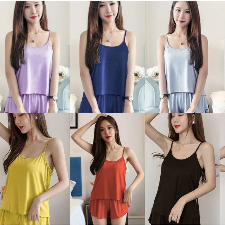 🍓🥑MKL🥑🍓  ✨ชุดนอนมินิมอล ผ้ายืดใส่สบาย มี 10 สี ชุดนอนสายเดี่ยว+ขาสั้น สีพื้น #6001