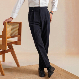 Mallagomen กางเกงดำกรม ผ้าพรีเมี่ยมผสมวูล ทรงกระบอกเล็กวินเท…