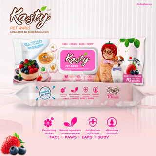 Kasty Pet Wipes ผ้าเปียกเช็ดทำความสะอาด ทิชชู่เปียก สำหรับสุนัขและแมว ขนาดแผ่น 24 x 22 ซม. (70 แผ่น/ แพ็ค)