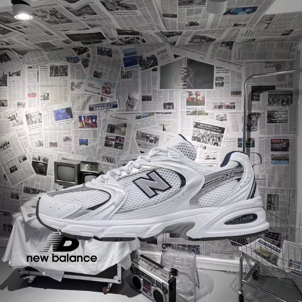 （ของแท้ 100 %）💛 New Balance 530 327 MR530SG สีขาว/เงิน/สีดำ