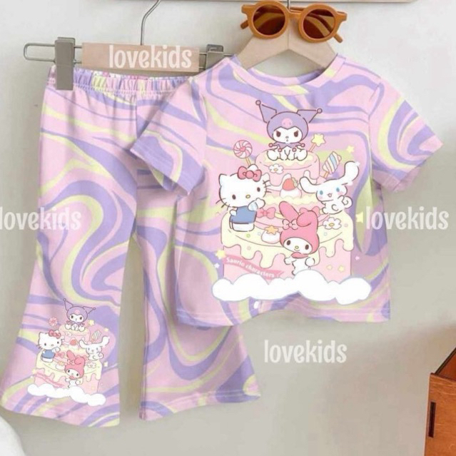 ชุดเซ็ต ลายการ์ตูน sanrio แขนสั้น ขายาว สำหรับเด็กผู้หญิง